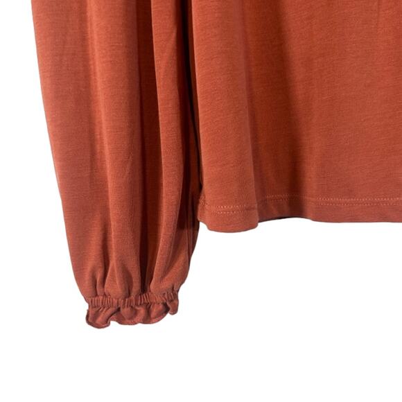 Lucky Brand Rust Textured Accordion Upper Long Sleeve Blouse Women Sz S - Picture 3 of 8